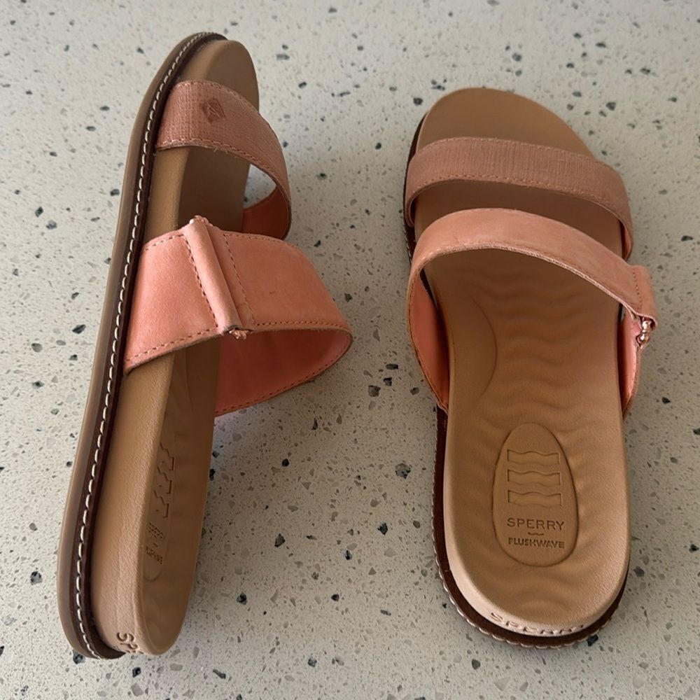 SPERRY Wave Side PLUSHWAVE Peach Leather Strap Sandals Slides Casual Comfort 9.5 - Picture 4 of 12